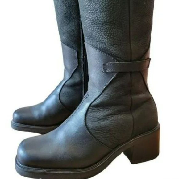 Anfibio Tall Knee-High Square Toe Leather Black Boots Size 8. - Picture 9 of 13